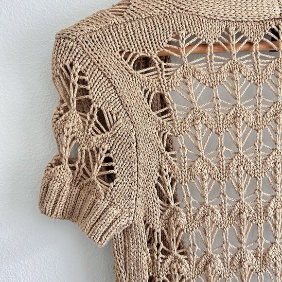 VTG Y2K Bebe Open Knit Cardigan Tan Size S Crochet Fairy Cottage Festival Boho - Picture 14 of 16